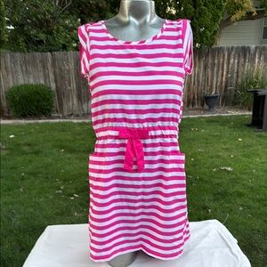 Pink and White Striped Casual Dress Lightweight